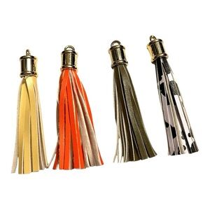 Tassels for purse charms zipper pulls key ring faux leather gold plastic top 3”